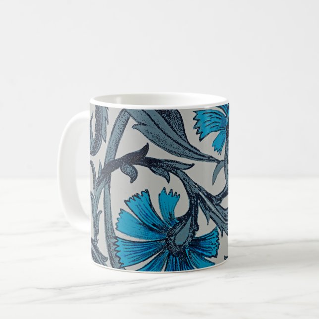 Mug vintage bleu antique fleurs artisanat rustique (Devant gauche)