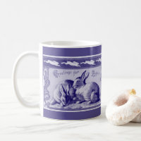 Vintage bleu blanc lapin Salutation de Pâques lapi