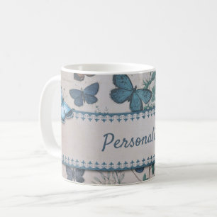 Mug Vintage Blue Butterfly Motif personnalisé