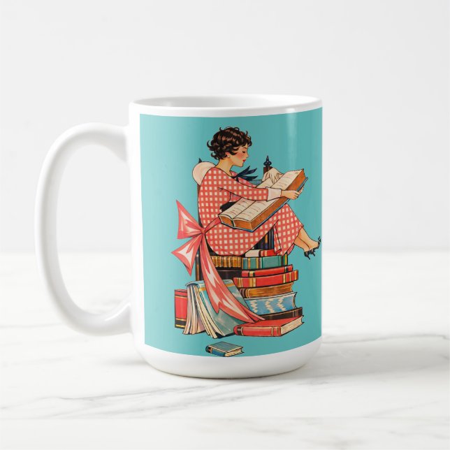 Mug Vintage Book Lover Reading Illustration (Gauche)