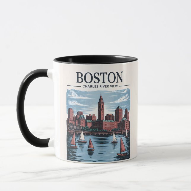 Mug Vintage Boston Massachusetts Cityscape & Voiliers (Gauche)