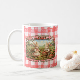 Mug Vintage Bunny Strawberry Field Cottagecore Illustr