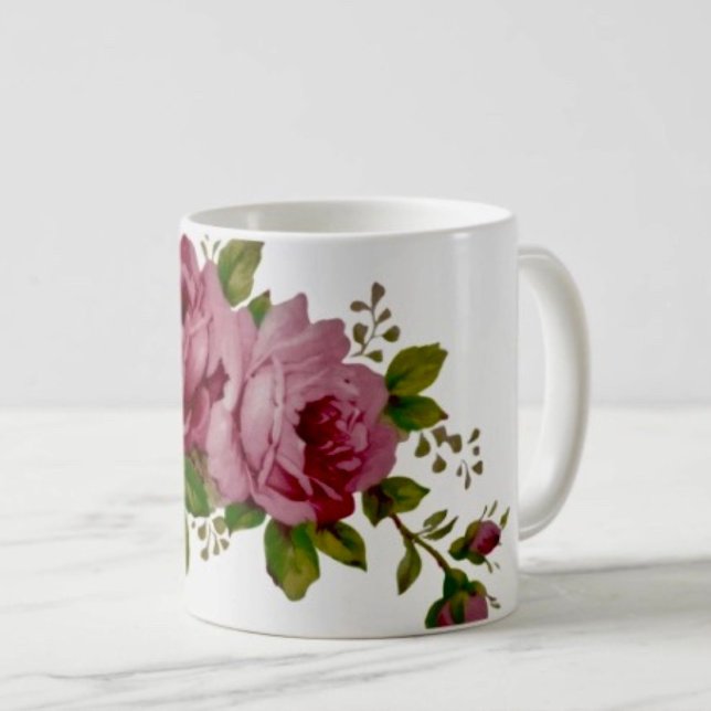 Mug Vintage Cabbage Rose Elegance  (Créateur téléchargé)