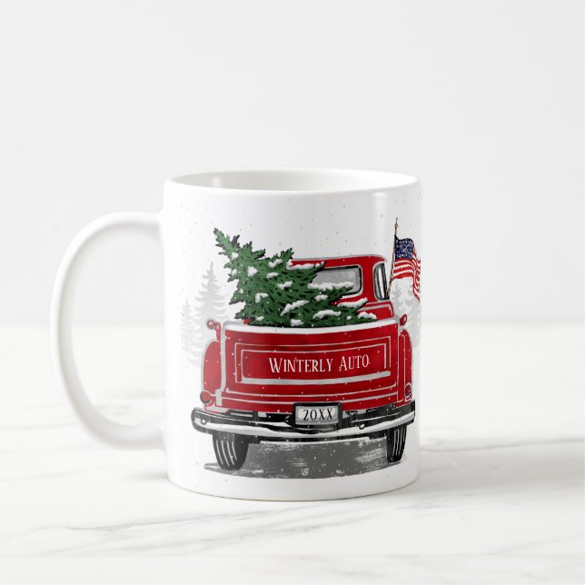 Mug Vintage Camion Rouge Patriotique Drapeau Fête d'af (Gauche)