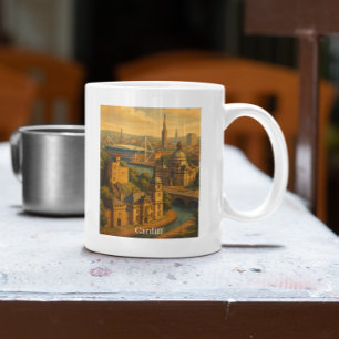 Mug Vintage Cardiff Wales UK Retro Art