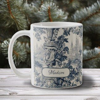 Mug Vintage chic floral Bleu toile de jouy monogramme