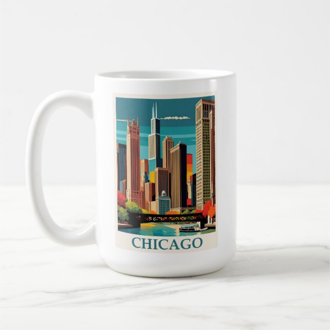 Mug Vintage Chicago Illinois City Skyline Retro Travel (Gauche)