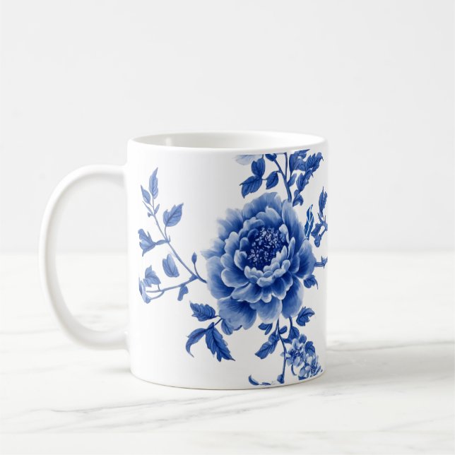 Mug Vintage Chinoiserie Bleu Blanc Papillons Fleurs (Gauche)