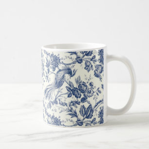 Mug Vintage Chinoiserie Fleur et Oiseau Bleu et Bl