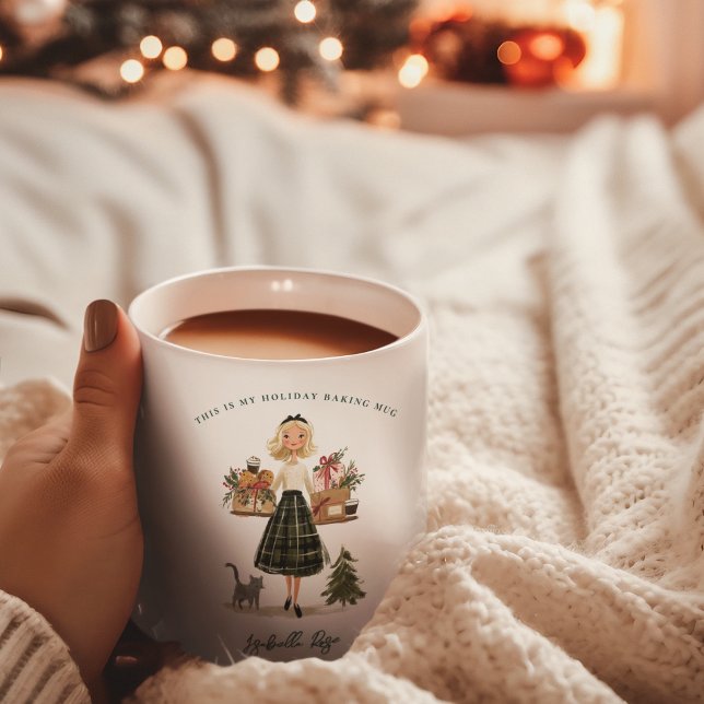 Mug Vintage Christmas Baking Lady with Cat Monogram (Créateur téléchargé)