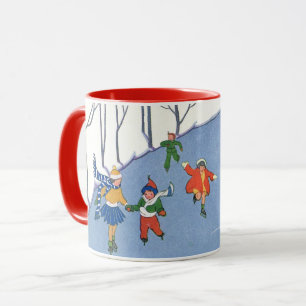 Mug Vintage Christmas, Enfants Patinage sur glace sur 