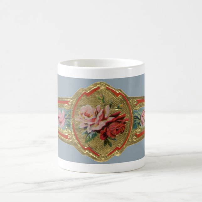 Mug Vintage Cigar Band Étiquette Art, Fleurs Roses (Centre)