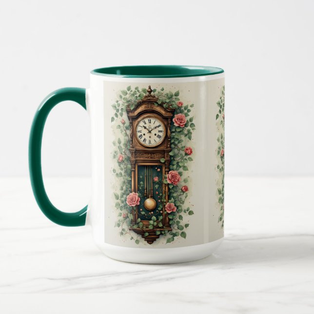Mug Vintage Clock Surrounded by Roses and Vines (Gauche)