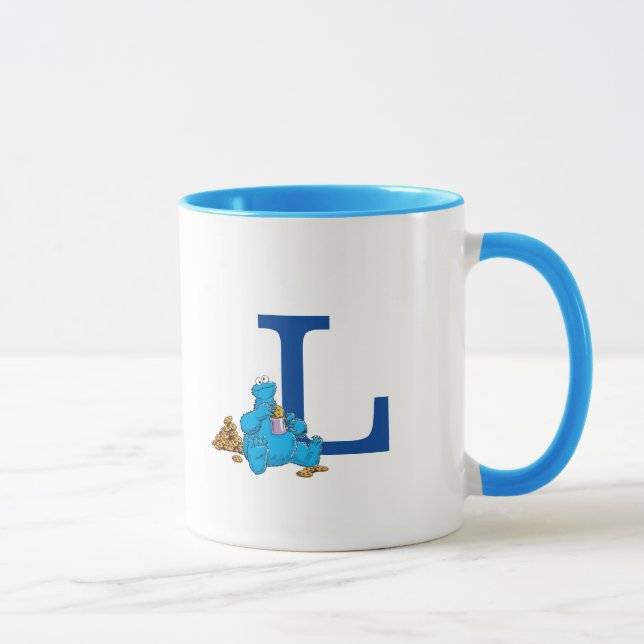 Mug Vintage Cookie Monster Manger Cookies Monogram L (Droite)