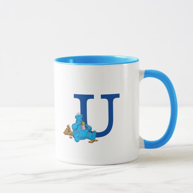 Mug Vintage Cookie Monster Manger Cookies Monogram U (Droite)