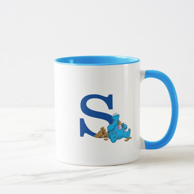 Mug Vintage Cookie Monster Manger Cookies Monogramme S (Droite)