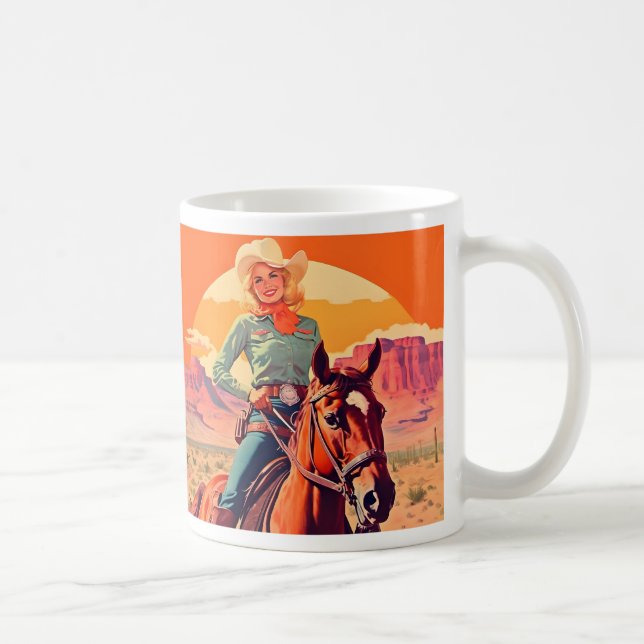 Mug Vintage Cowgirl équitation Cheval Ouest (Droite)