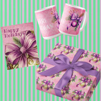 Vintage Damask Purple Pink Ornements Noël