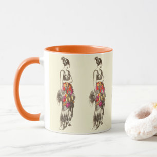 Mug Vintage dame de mode avec une robe de printemps