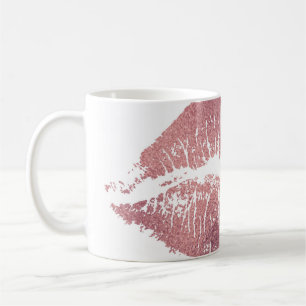 Mug Vintage empreinte de lèvre rose, or rose.