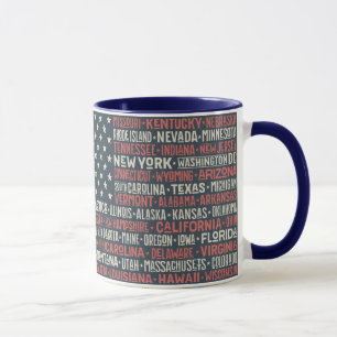 Mug Vintage Faded American Flag State Noms Mots Art