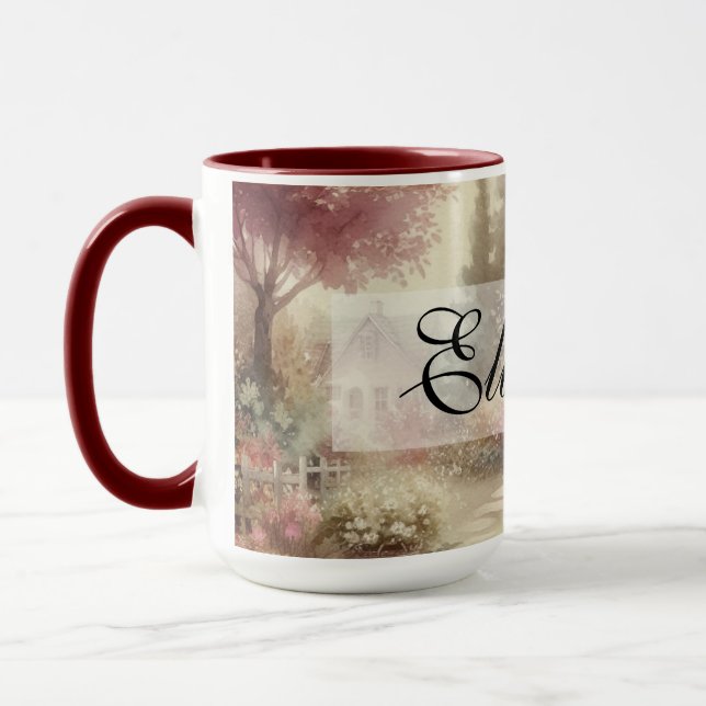 Mug Vintage Fall Scenery cottage jardin fleuri feuille (Gauche)