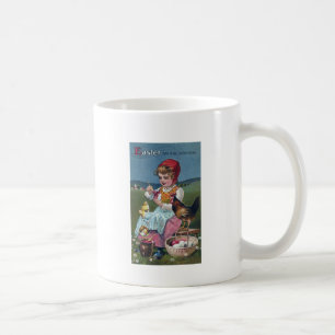 Mug Vintage Fille de Pâques Peinture Oeuf Avec Poulets