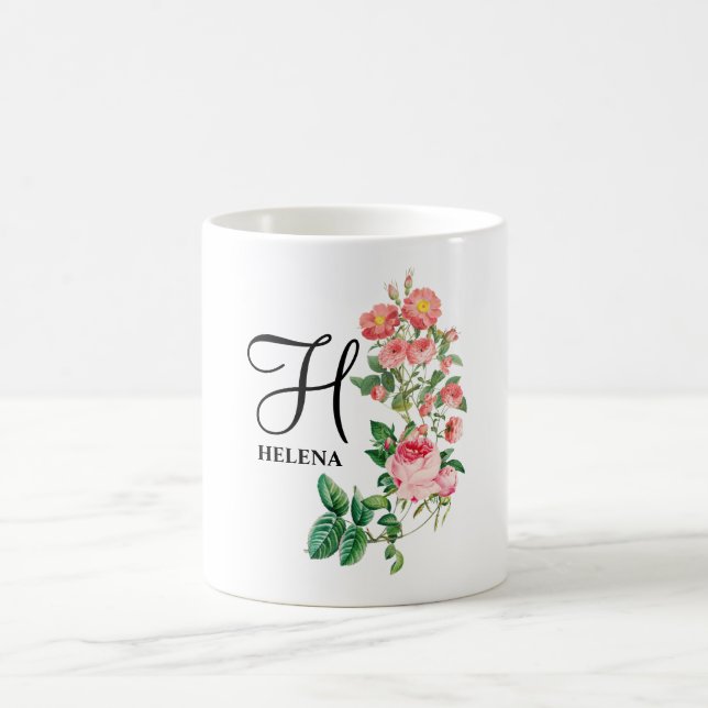 Mug Vintage Floral Botanique Customisé Monogramme (Centre)