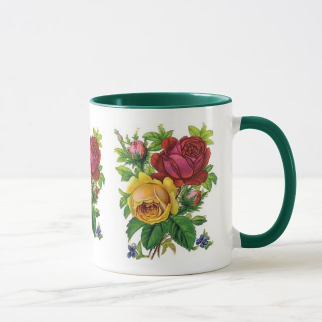 Mug Vintage Floral Jaune Rose Rouge Vert (Droite)