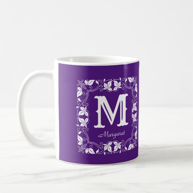 Mug Vintage Floral Personnalisé Nom Monogramme (Gauche)