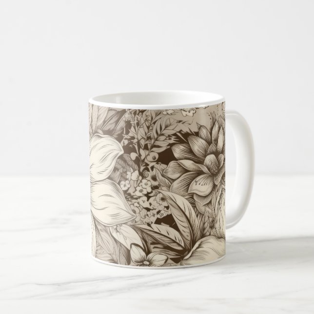 Mug Vintage Floral Sepia Motif (3) (Devant droit)
