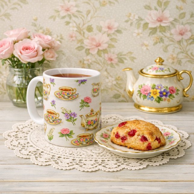Mug Vintage Floral Teapot Teacup Pattern  (Créateur téléchargé)