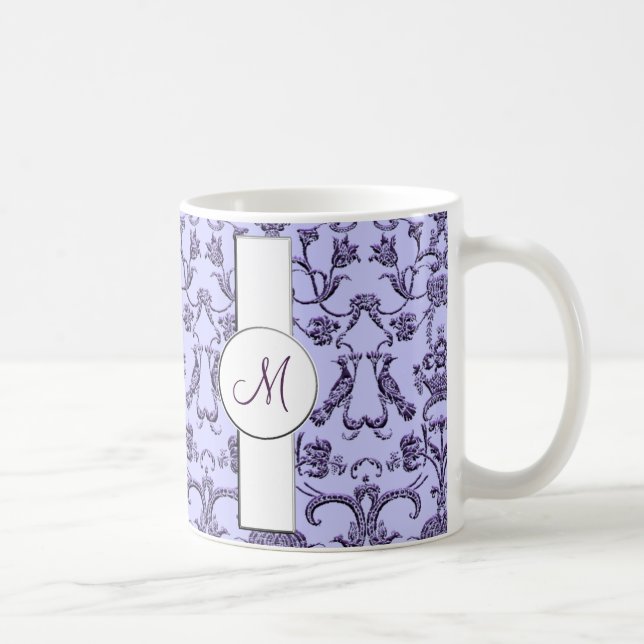 Mug Vintage Florentine Damask (Monogramme) (Lilac) (Droite)