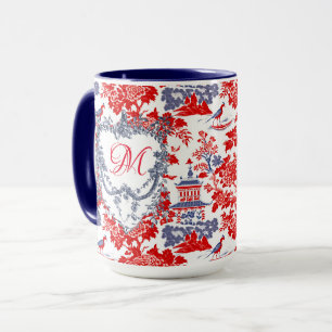 Mug Vintage français rouge bleu chinoiserie Delft mono