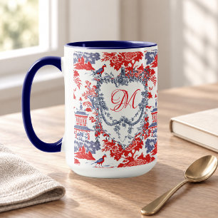 Mug Vintage français rouge bleu chinoiserie Delft mono