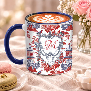 Mug Vintage français rouge bleu chinoiserie Delft mono