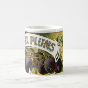 Mug Vintage Fruit Crate Art Étiquette, Plums impériaux