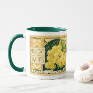 Mug Vintage Fruit Crate Art Étiquette, Raisins de Masc