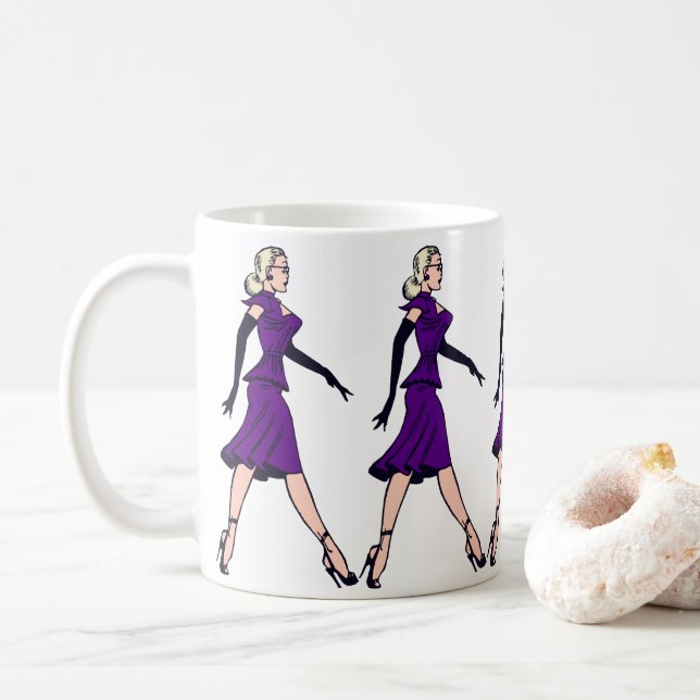Mug Vintage Glamor Girl, Retro Blond Secrétaire (Avec donut)
