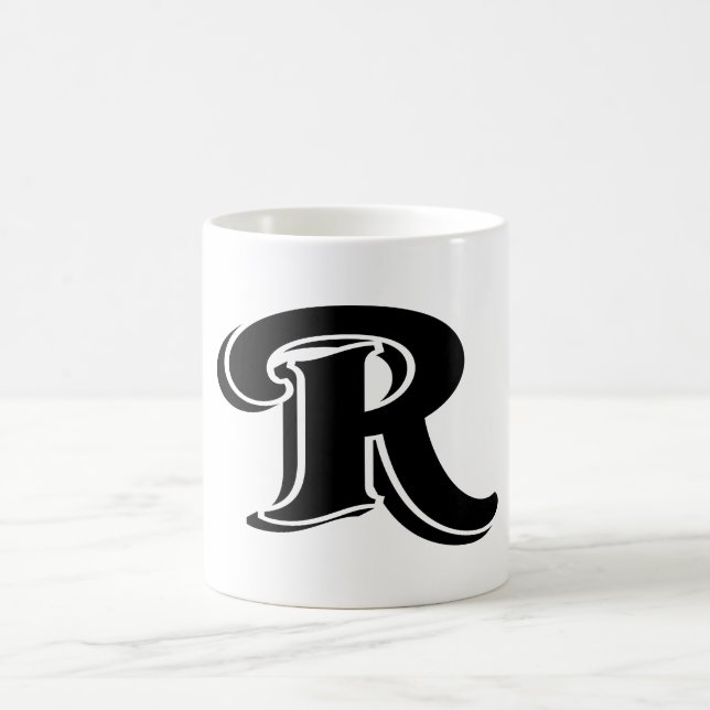 Mug Vintage Gras Noir Blanc R Monogramme (Centre)