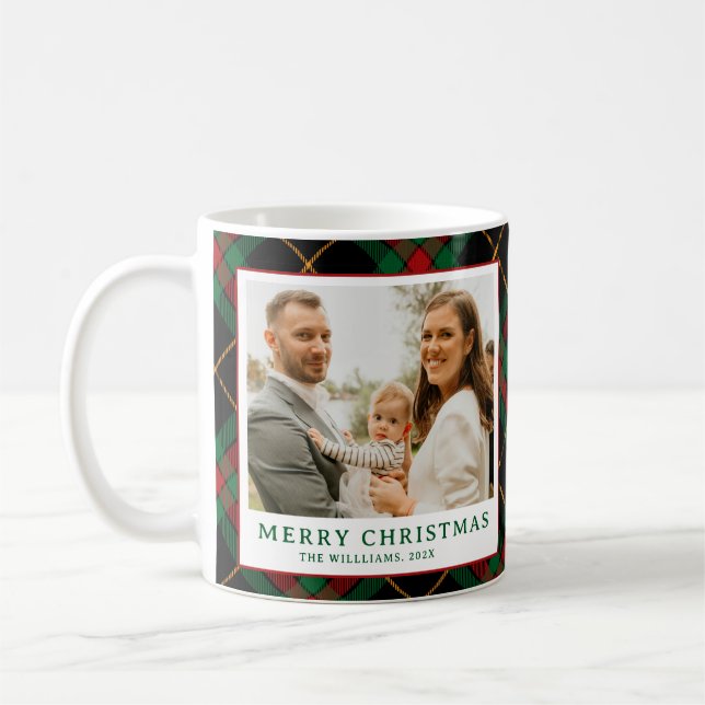 Mug Vintage Green Tartan Plaid Photo Christmas (Gauche)