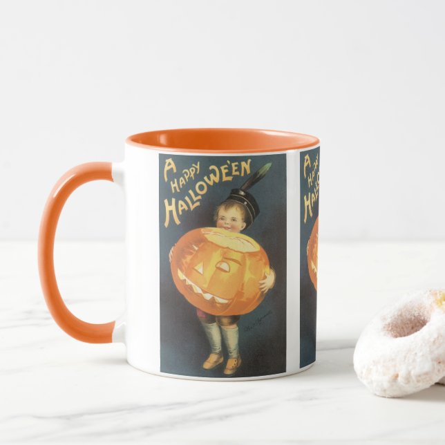 Mug Vintage Happy Halloween par Ellen Clapsaddle (Avec donut)