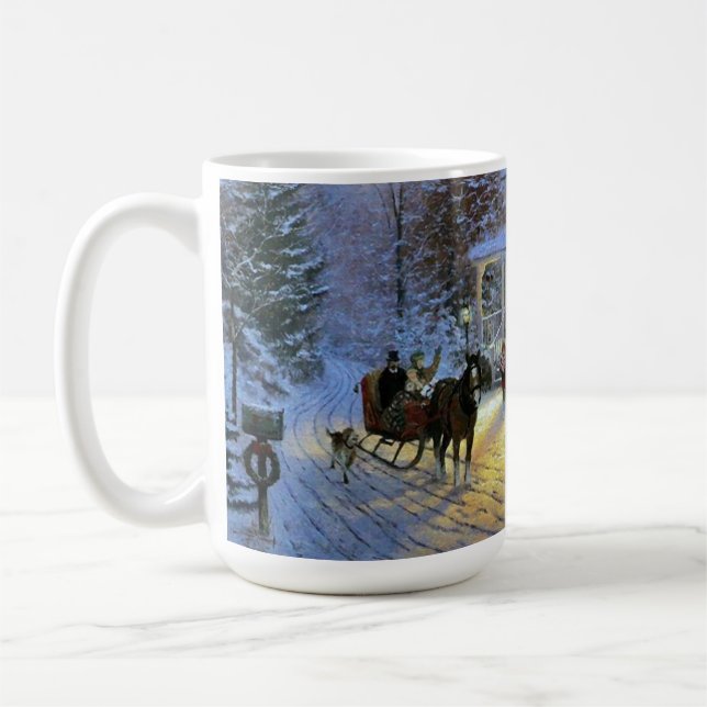 Mug Vintage hiver Ville Noël Cheval tiré traîneau (Gauche)