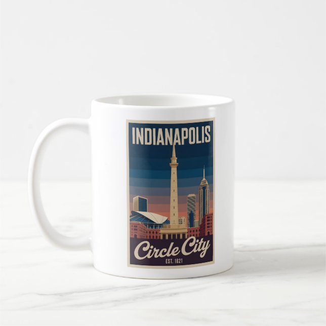 Mug Vintage Indianapolis Indiana Retro Cityscape Trave (Gauche)