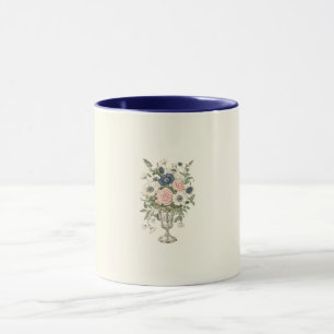 Mug Vintage ivoire rose bleu mauve fleurs vertes