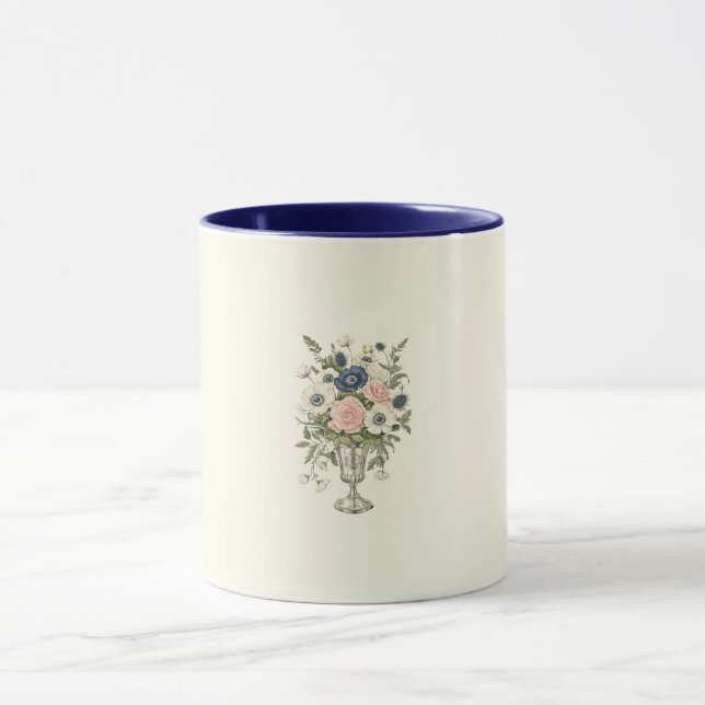 Mug Vintage ivoire rose bleu mauve fleurs vertes (Centre)