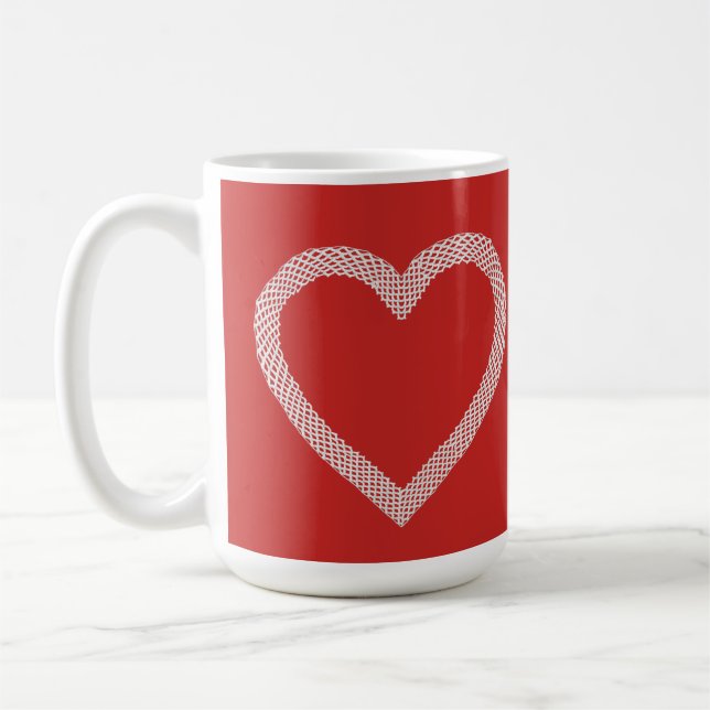 Mug Vintage Lace Heart Red Valentine's Day (Gauche)