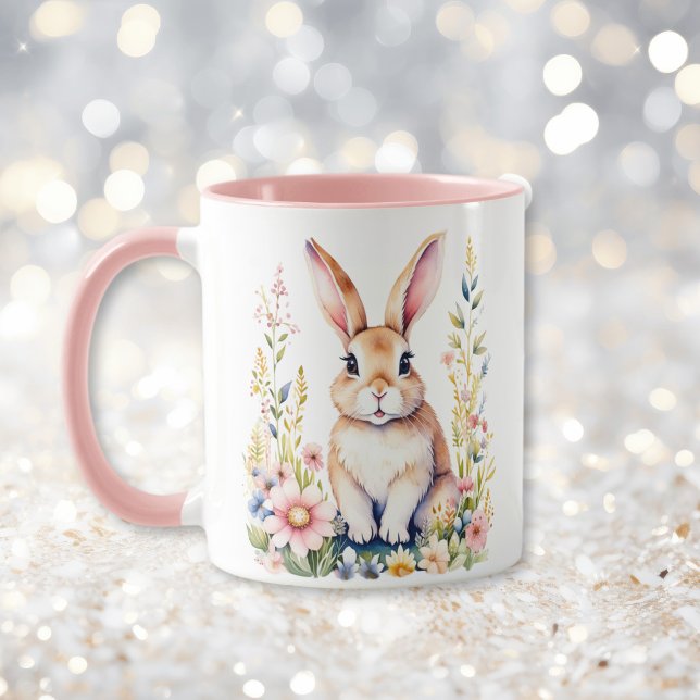 Mug Vintage lapin de Pâques Floral Personnalisé (Créateur téléchargé)