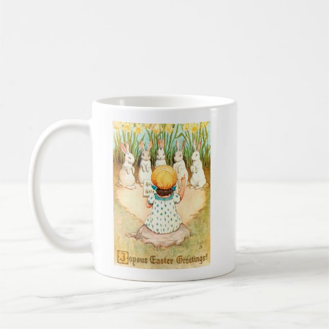 Mug Vintage lapin mignon chante avec enfant Pâques (Gauche)