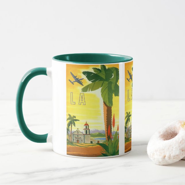 Mug Vintage Los Angeles, Californie Mission avec Palm (Avec donut)